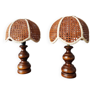 Pair of vintage rattan lamps