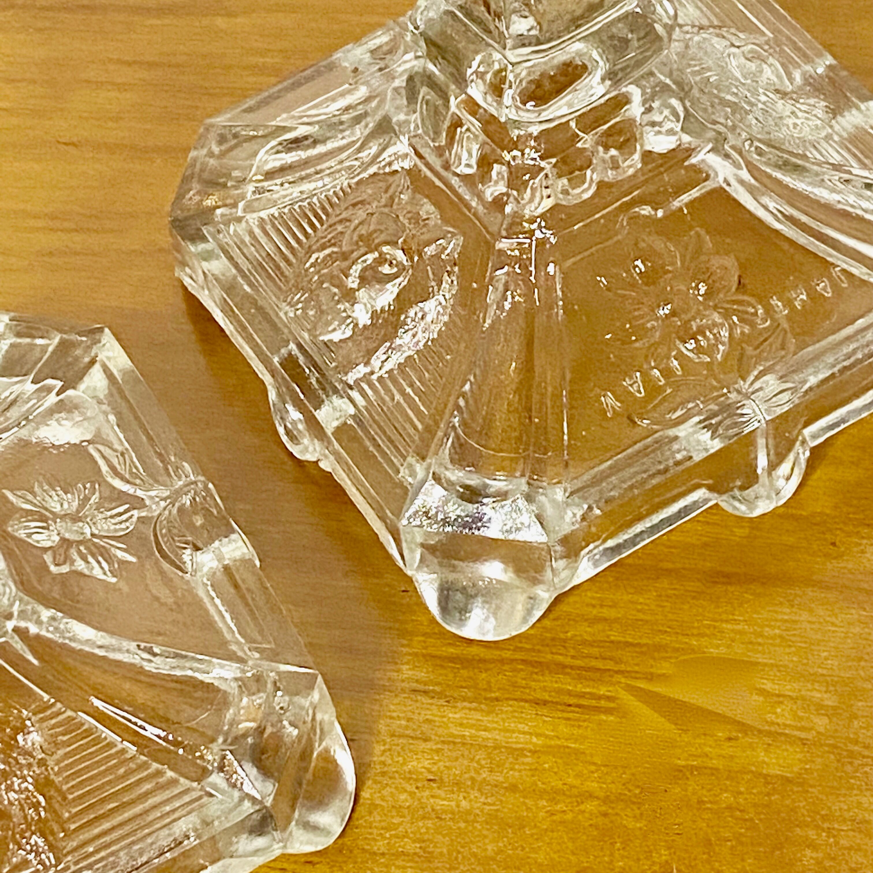 Pair of molded glass candle holders - Vallerysthal crystal