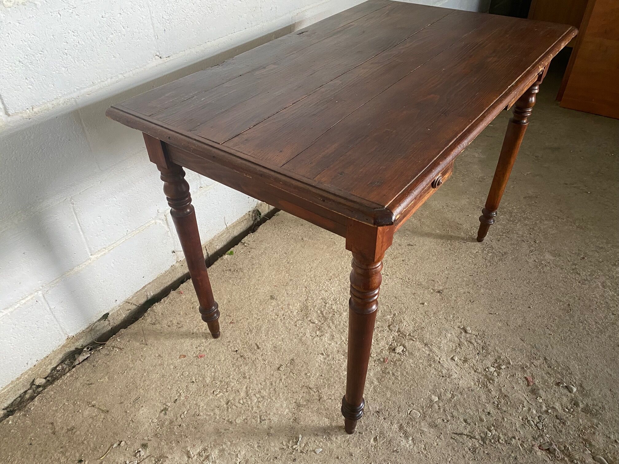 Office 2 drawers in solid wood turned legs year 1900