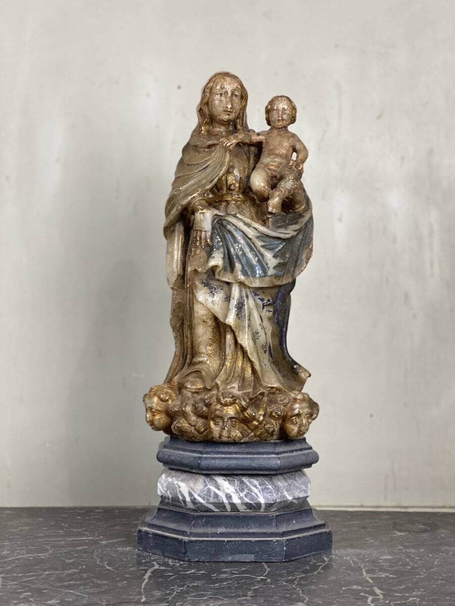 Vierge à l’enfant en albâtre, trace importante de polychromie, Flandre XVIème siècle