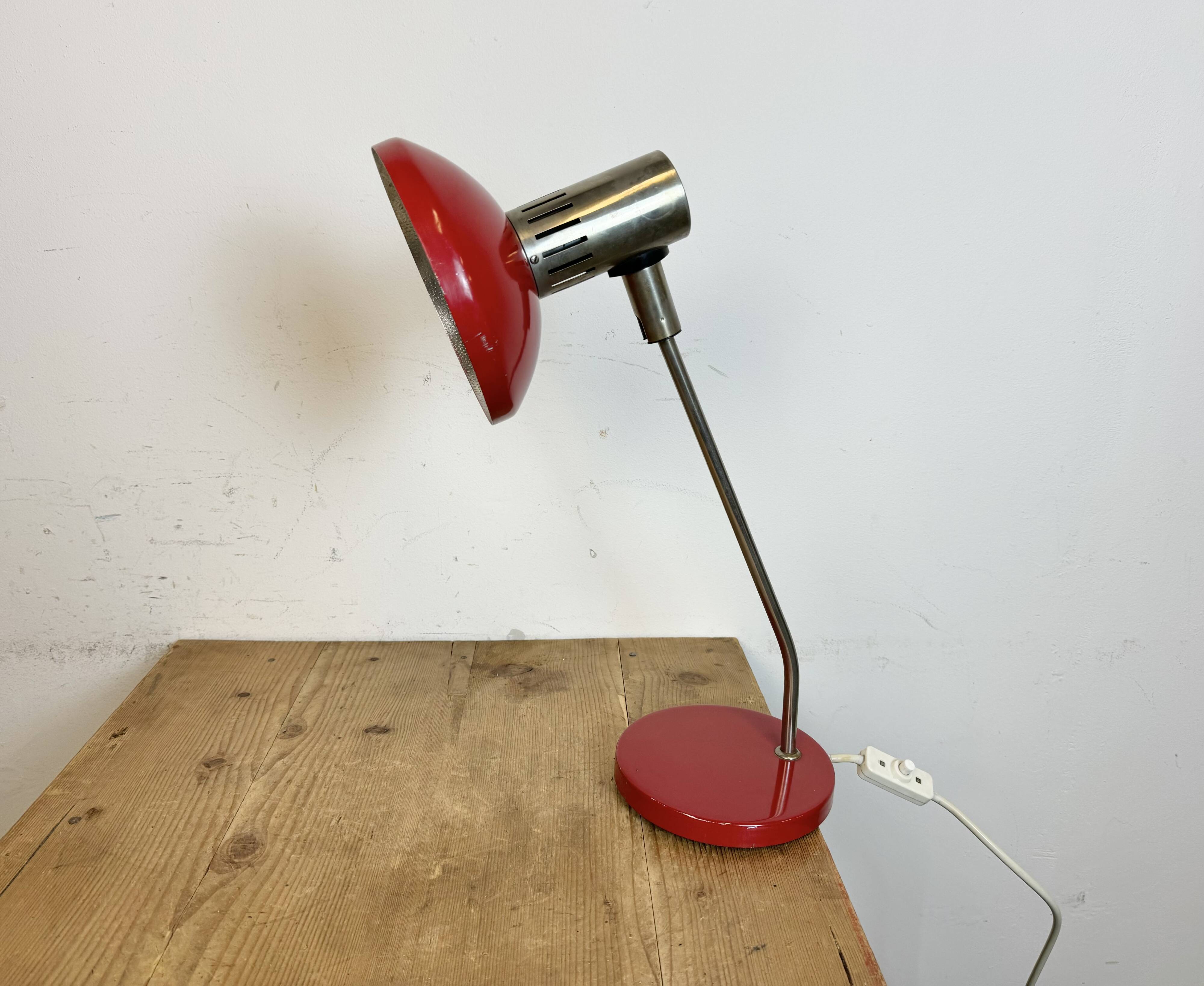 Vintage red east german table lamp from aka leuchten, 1970s