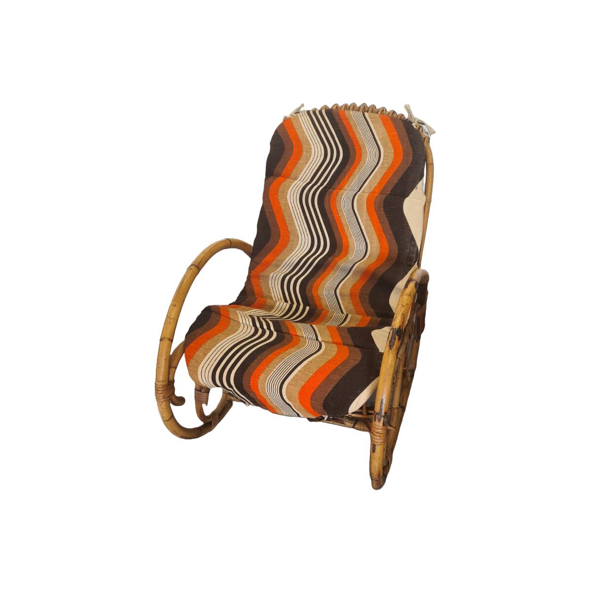 Vintage Rattan Rocking Chair With Cushion, 1960s