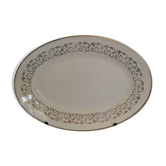 Plat oval ancien Digoin Sarreguemines véritable opaque - contour doré