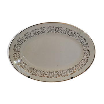 Plat oval ancien Digoin Sarreguemines véritable opaque - contour doré