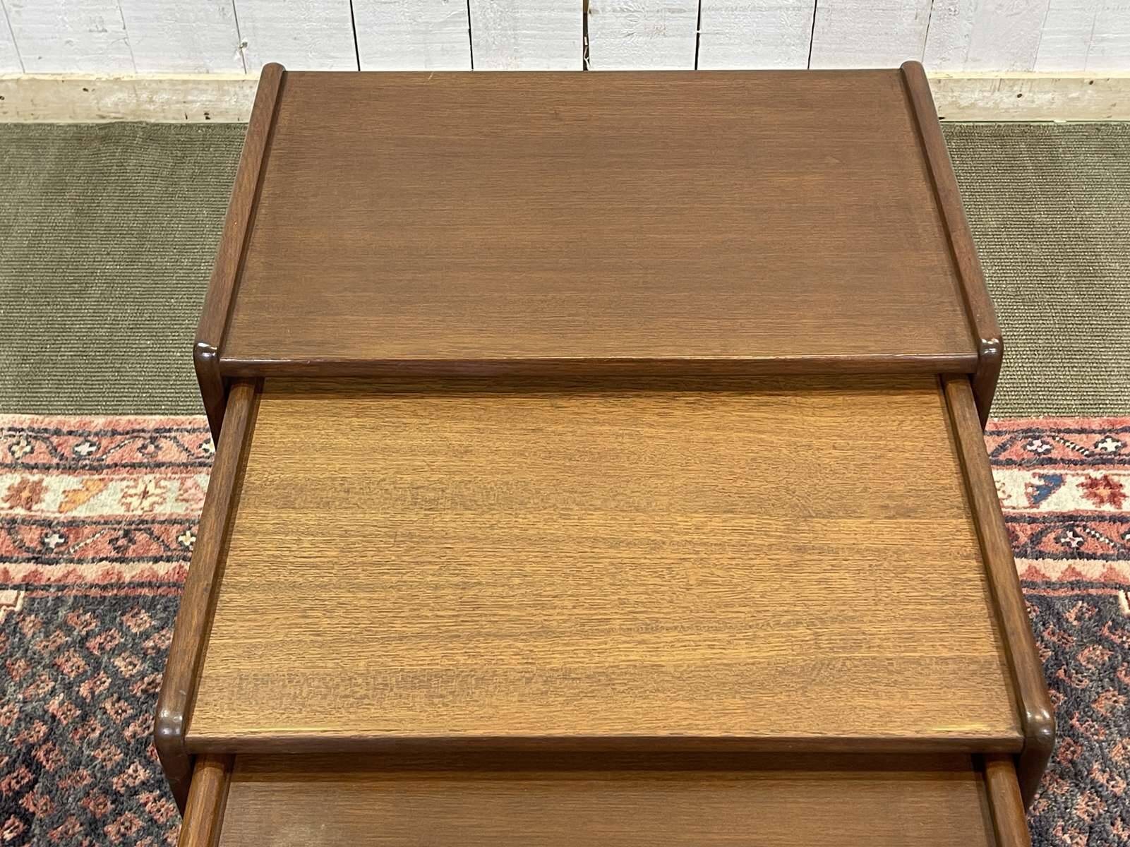 Set of 3 English teak nesting tables from the 1970s