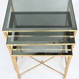3 trundle tables in gilded brass