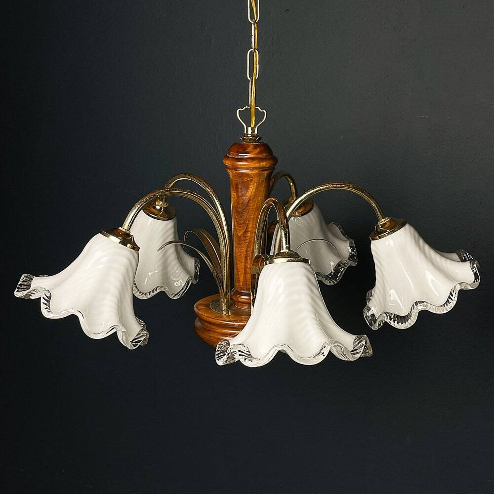 Vintage Murano glass chandelier and wood, Italy, 1970s
