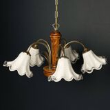 Vintage Murano glass chandelier and wood, Italy, 1970s