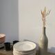 12 white old flat plates with brown fillet