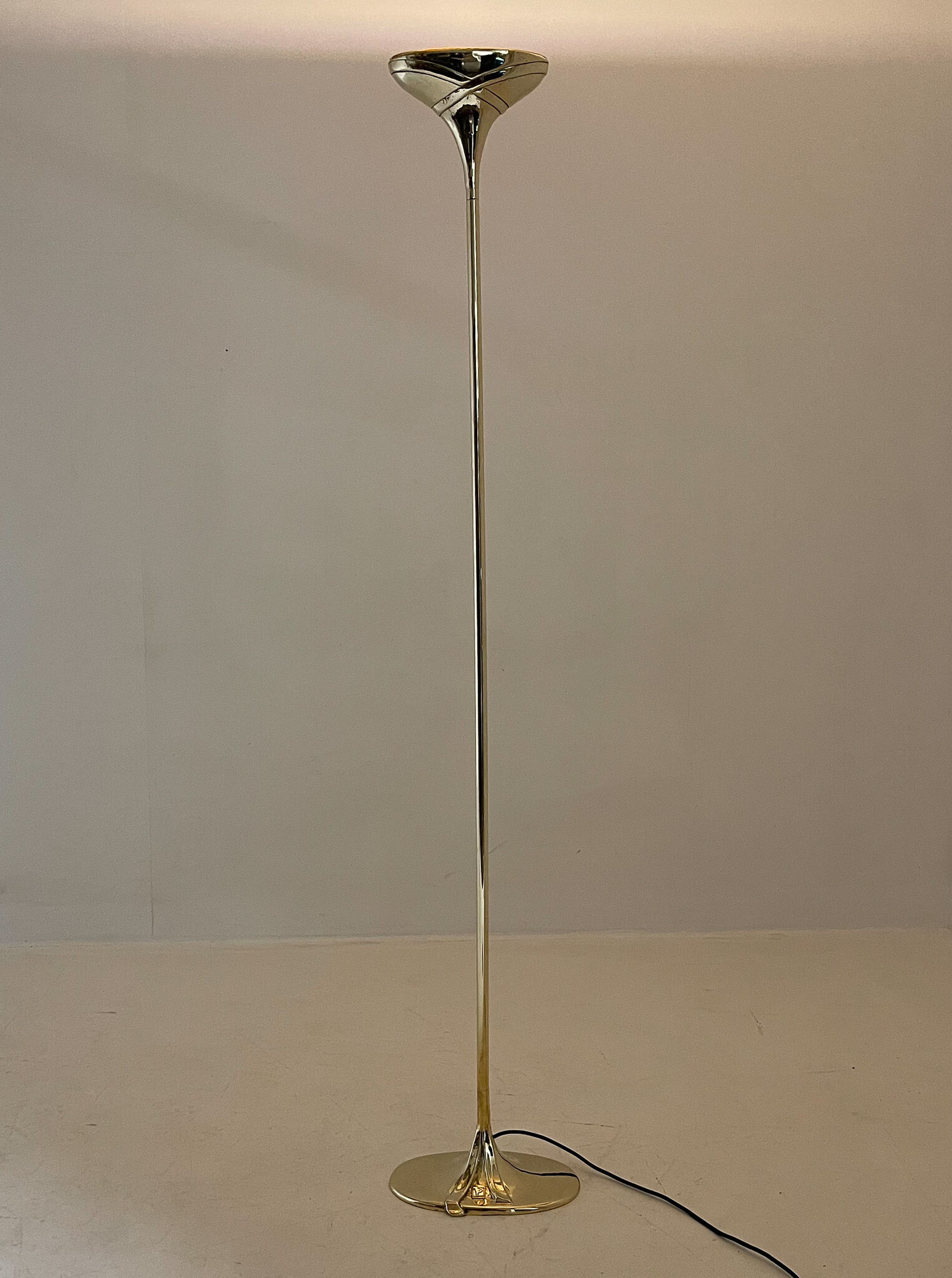 Italian tall all brass torchiere floor lamp, marked