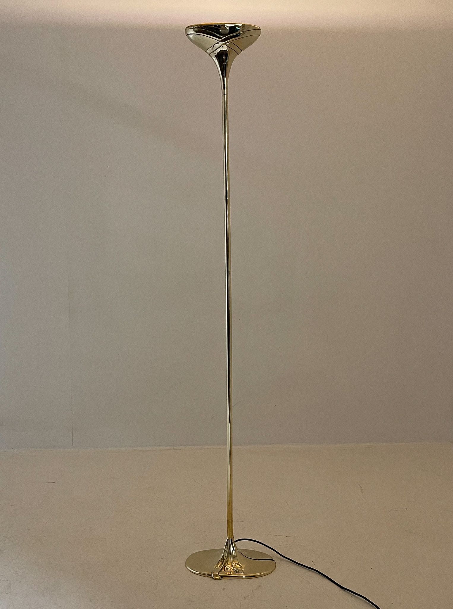 Italian tall all brass torchiere floor lamp, marked
