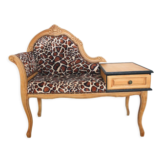 1970s armchair telephone cabinet - leopard giraffe fabric