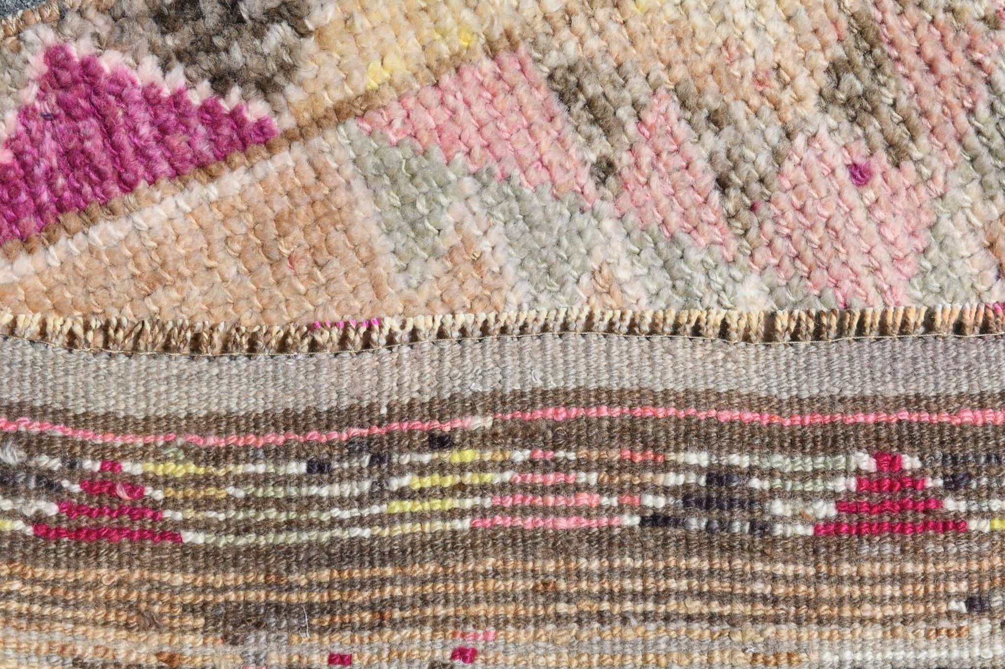 Fuchsia & Pink Vintage Runner Rug,Anatolian Geometric Wool Carpet,80x364 Cm