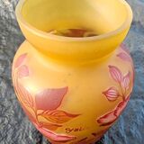 Art Nouveau vase by Émile Gallé - Cameo glass with yellow and pink floral design.