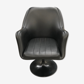 Black leather swivel armchair 1960