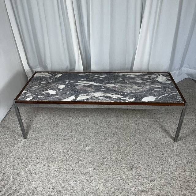 XL Midcentury modern coffee table in metal, rosewood and Arabescato marble, Italy, 1970.