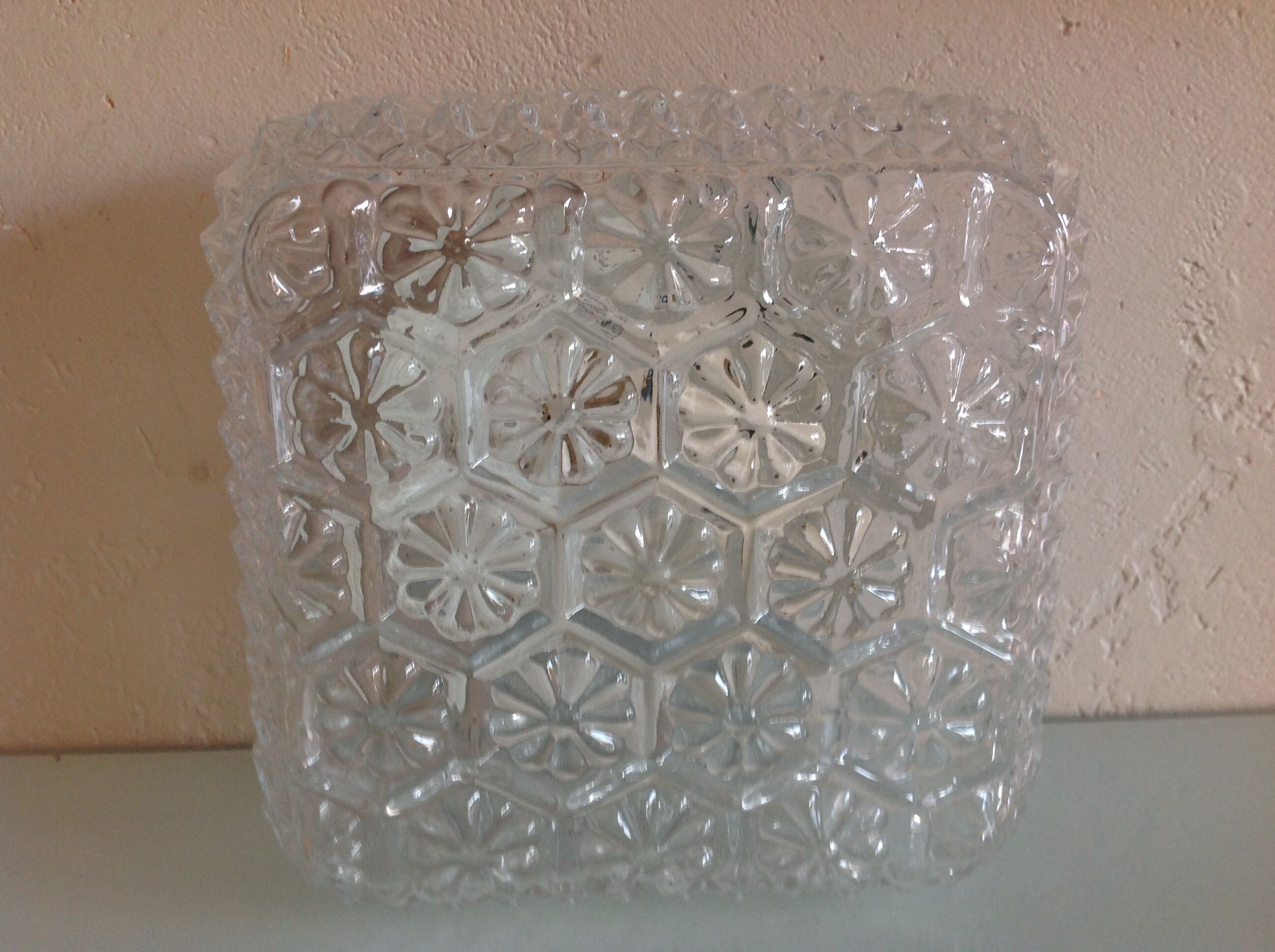 Structured /vintage square glass ceiling lamp 60s-70s