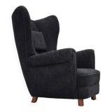 1960s, Danish relax armchair, reupholstered, gray furniture fabric..