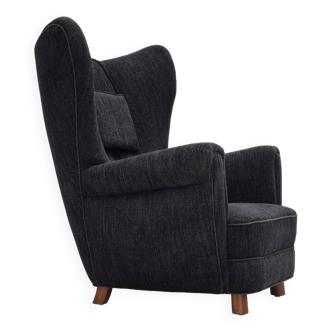 1960s, Danish relax armchair, reupholstered, gray furniture fabric..