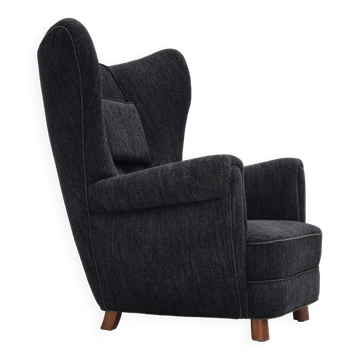 1960s, Danish relax armchair, reupholstered, gray furniture fabric..