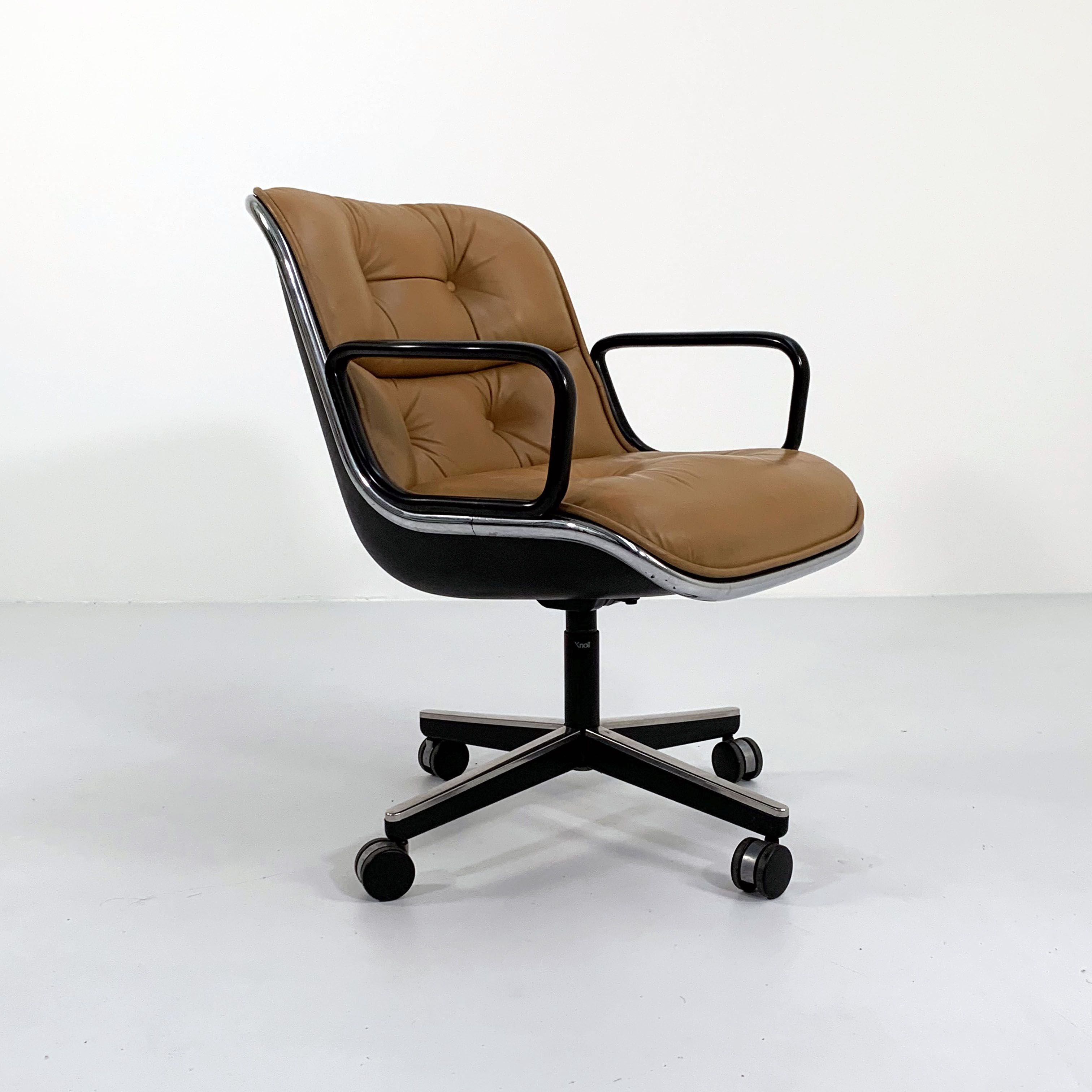 Office chair on camel leather wheels by Charles Pollock for Knoll, 1970