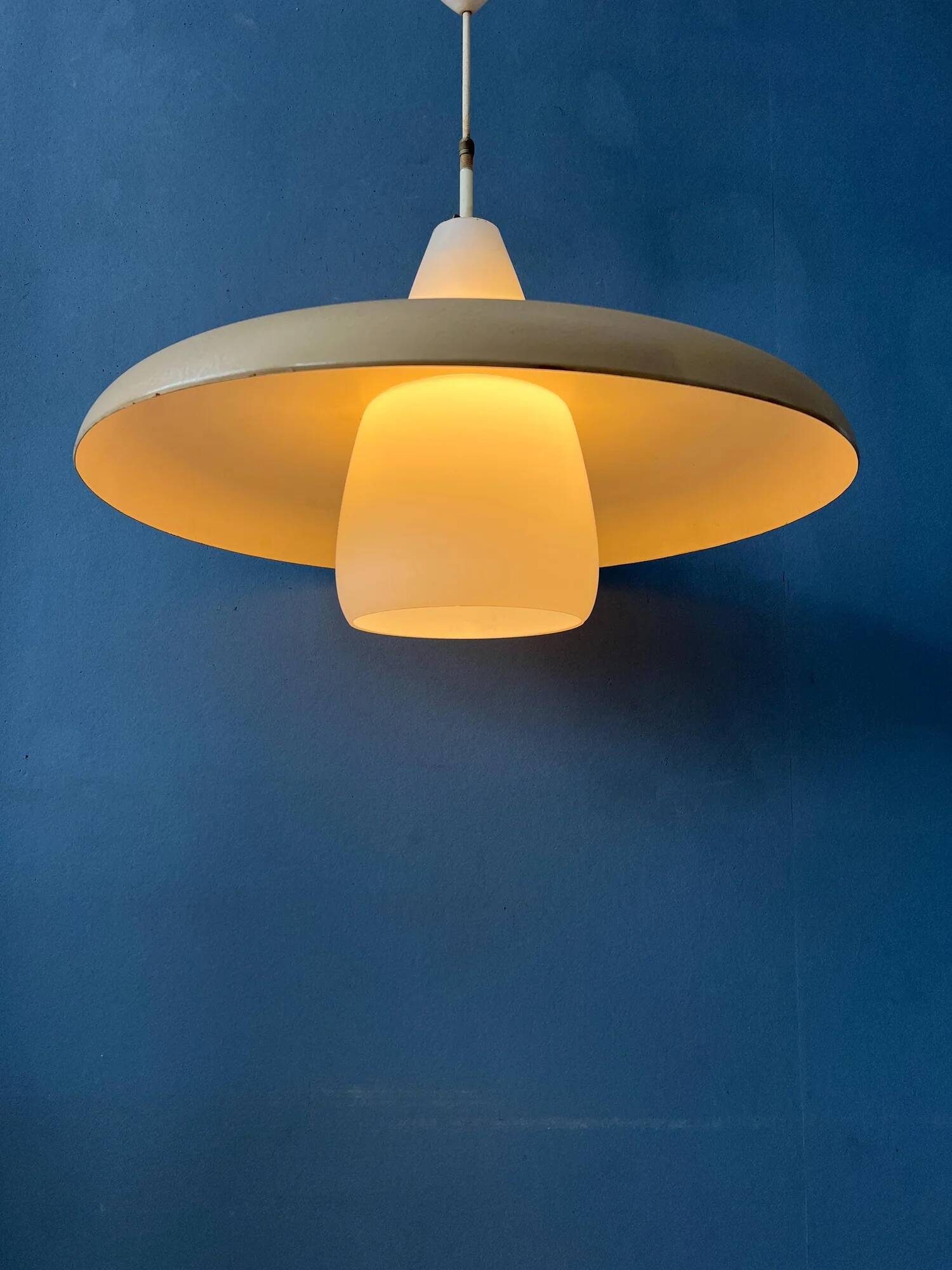 Vintage Louis Kalff Philips OVNI opaline glass pendant light