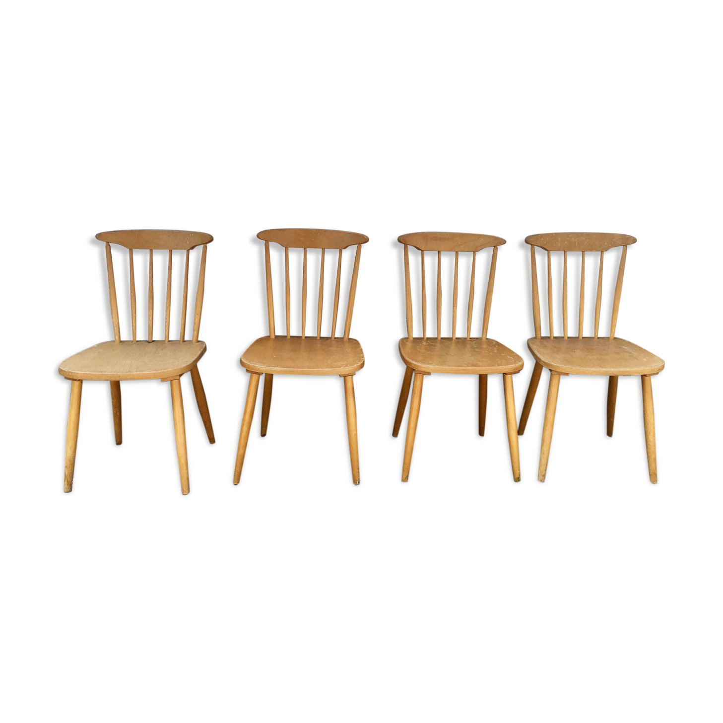 Series of 4 chairs bistro / bohemian beech - compass feet - vintage - Scandinavian 1950