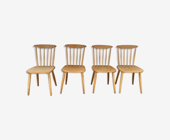 Série de 4 chaises bistrot/bohème hêtre - pieds compas - vintage -  scandinave 1950 | Selency