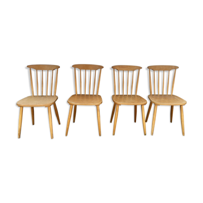 Série de 4 chaises bistrot/bohème hêtre - pieds compas - vintage - scandinave 1950