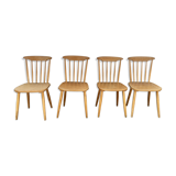 Series of 4 chairs bistro / bohemian beech - compass feet - vintage - Scandinavian 1950