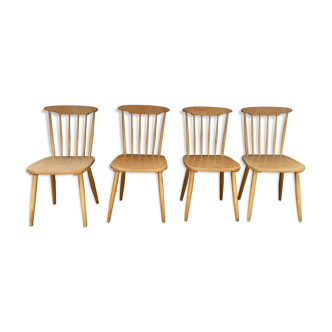 Série de 4 chaises bistrot/bohème hêtre - pieds compas - vintage - scandinave 1950