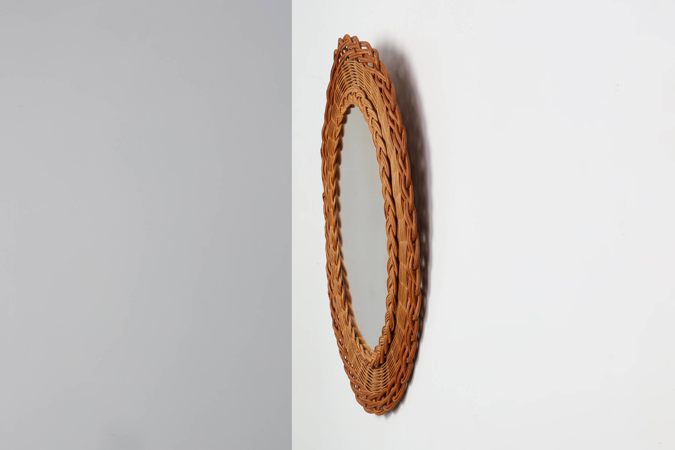 Small mid-century rattan mirror, France 1960s