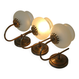 Vintage wall lamps / set of 3 / copper and ice glass rustic sconces