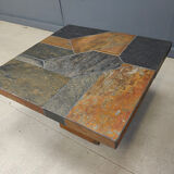 Slate stone brutalist coffee table, 1980s