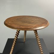 Midcentury wood turned barley twist side table with cork screw legs 1950s