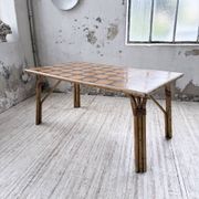 1950s rattan table with ceramic top