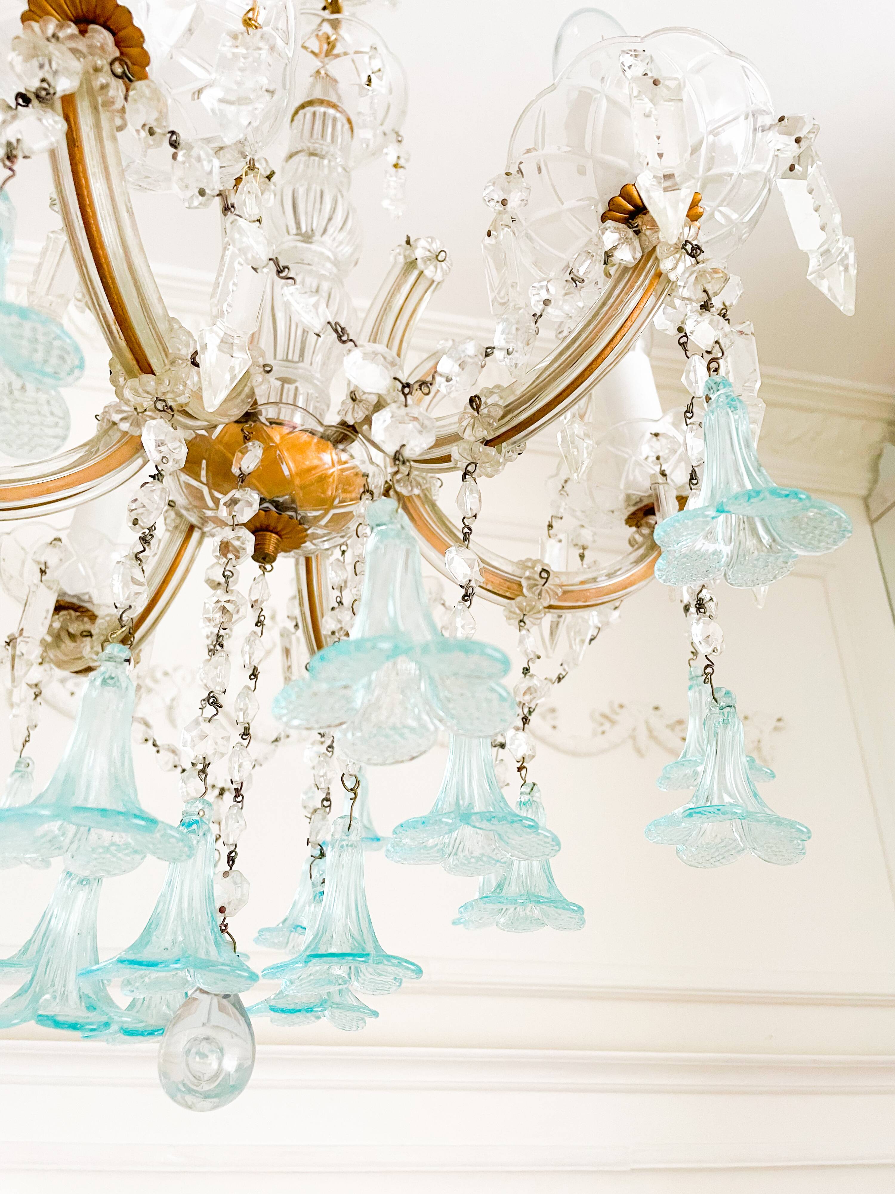 Marie-Thérèse chandelier in crystal and blue Murano glass