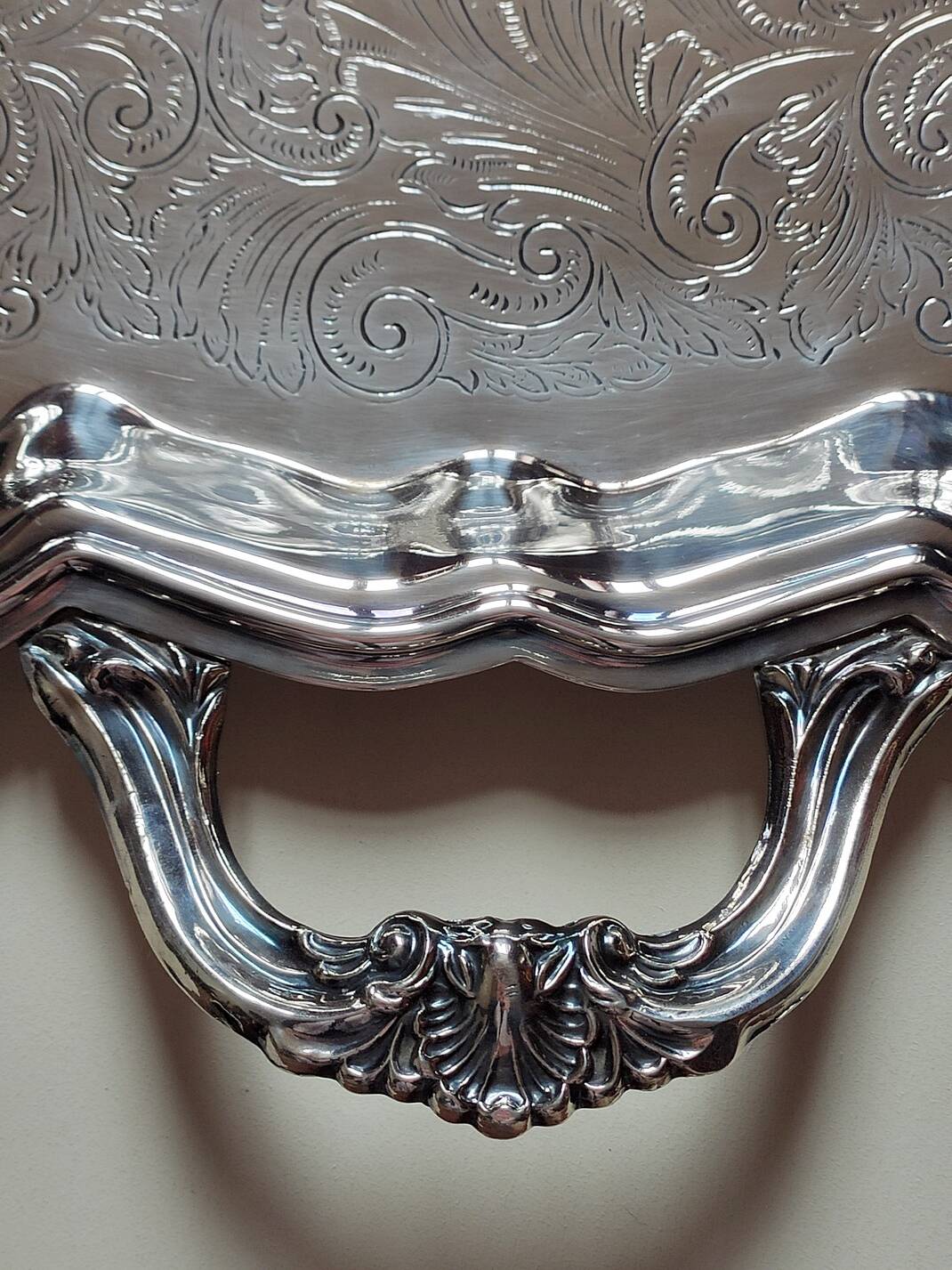 Large silver metal tray