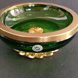 Green crystal and gilt brass bowl by Cristal & Bronze Paris