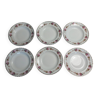 Moulin des loups earthenware half-deep plates series of six Amboise 20th century decor