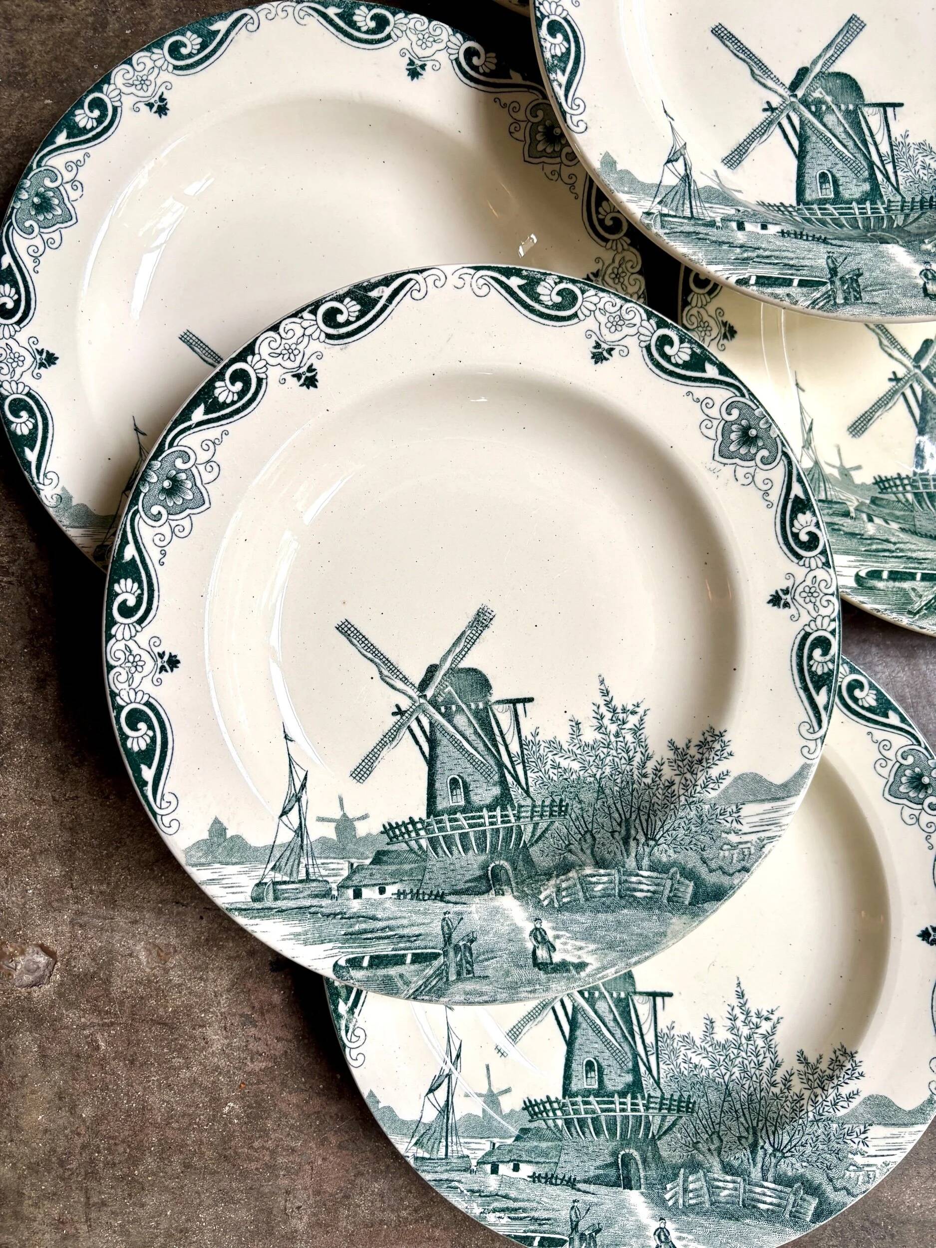 6 assiettes creuses Salins en terre de fer, service "Delft"
