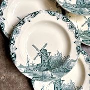 6 Salins iron earthenware soup plates, "Delft" service
