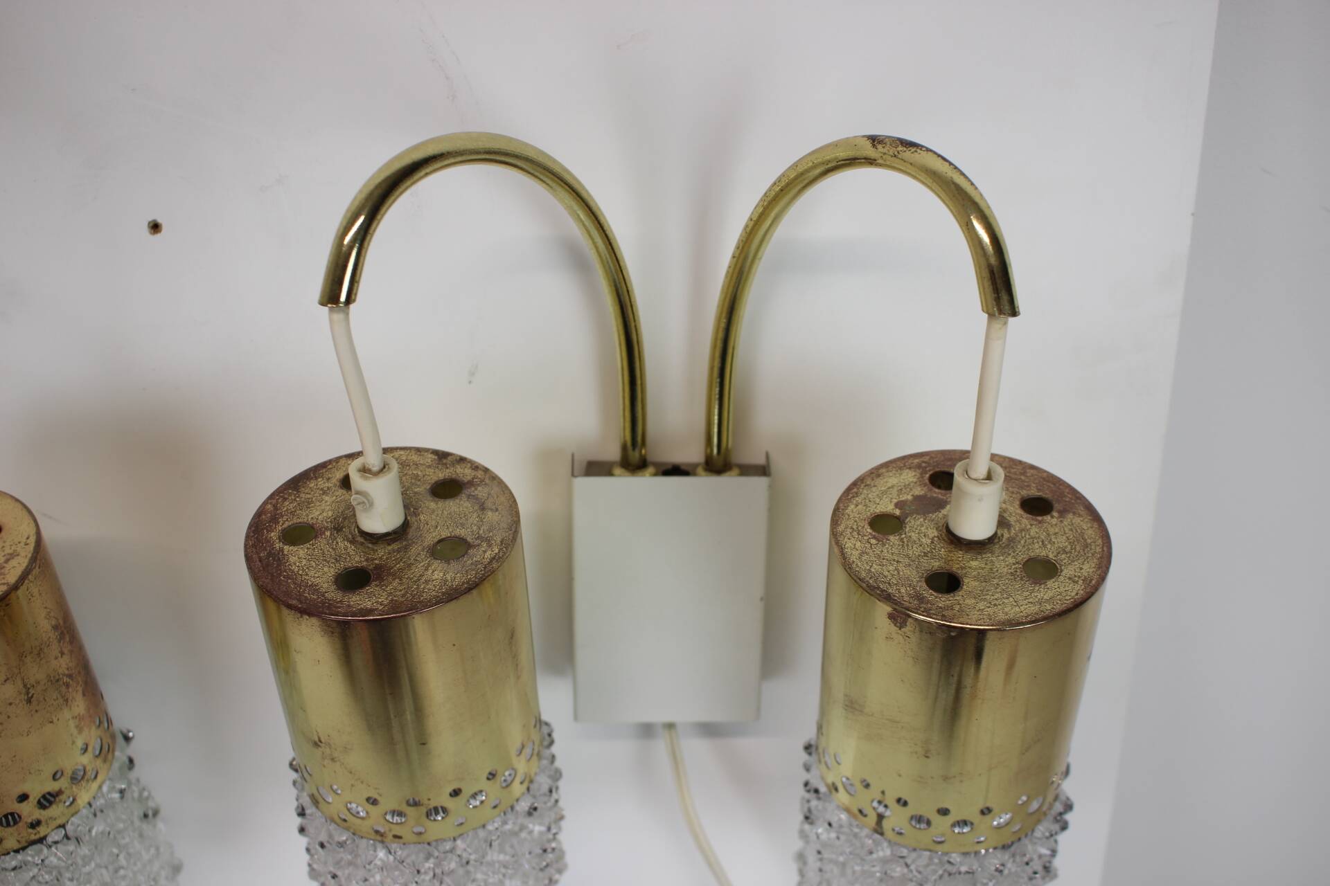 1970s Pair of Two Wall Lamps with Glass Shades, Germany