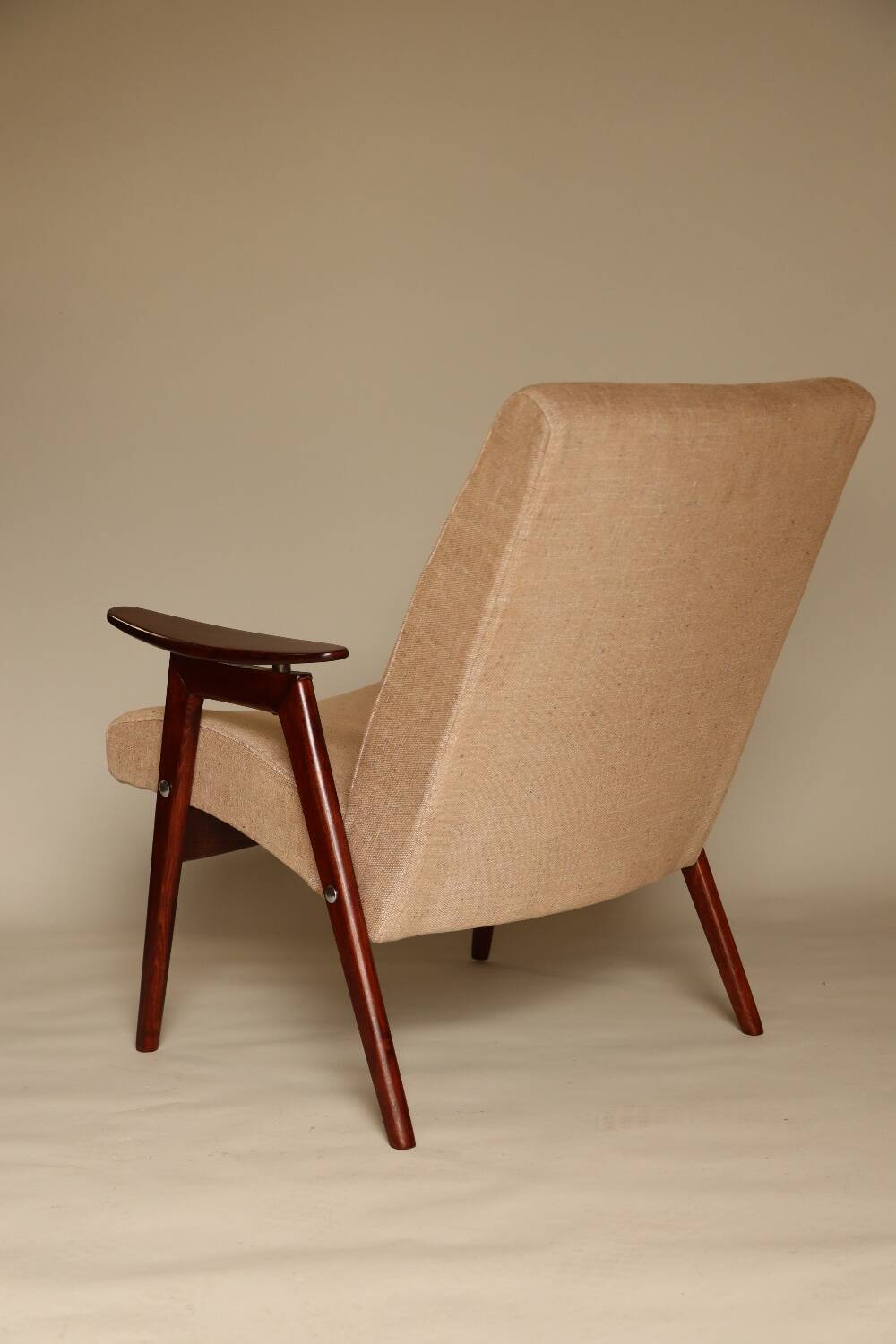 Vintage armchair design by J. Smidek mid century modern design chair tissu beige
