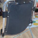 Chaise Dal Vera "Les Arcs", cuir noir et alu chromé, années 70