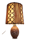 Lampe à poser en cannage et corde - années 60/70