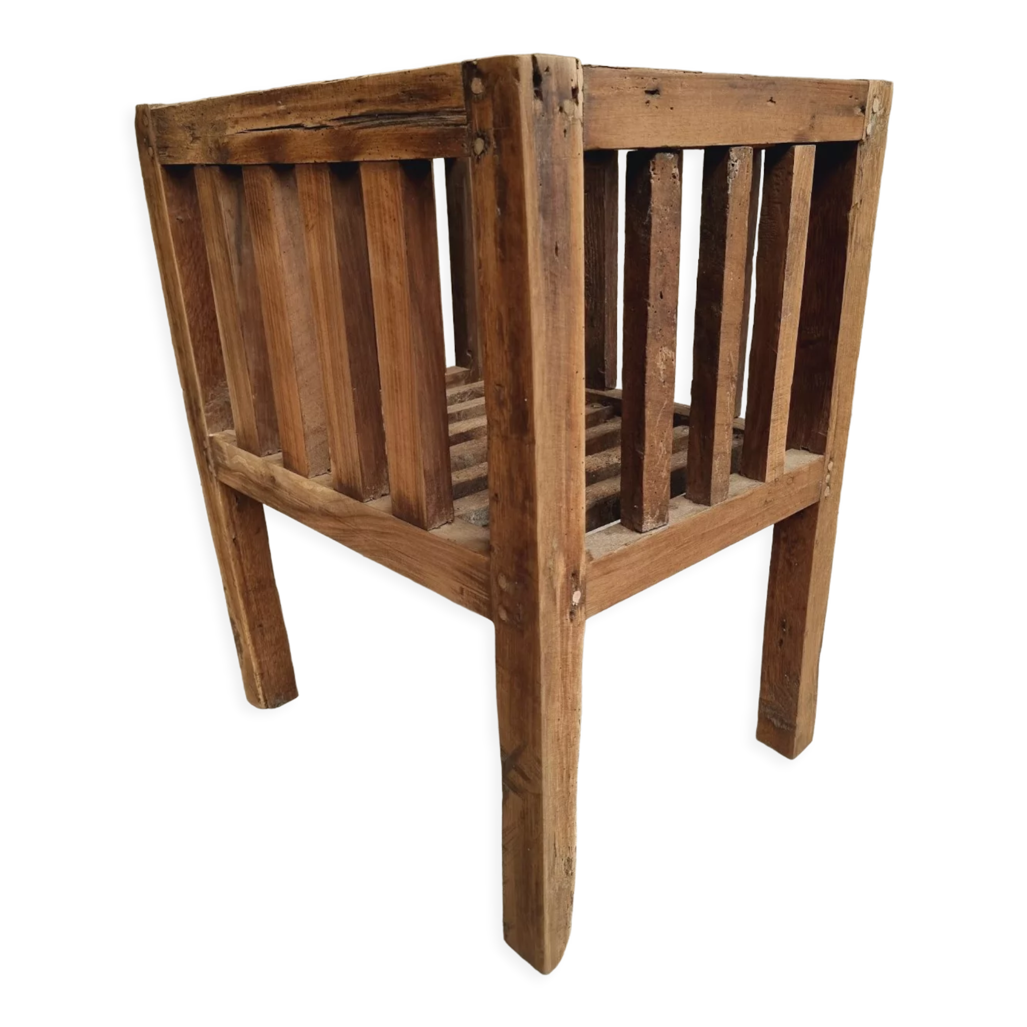 Antique rack storage basket walnut wood storage or toy bin