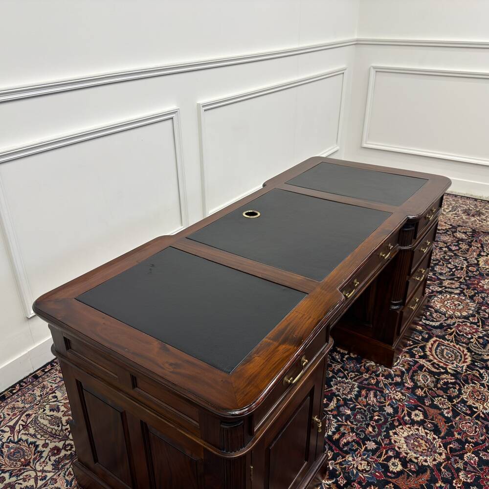 Classic English Desk with Black Leather