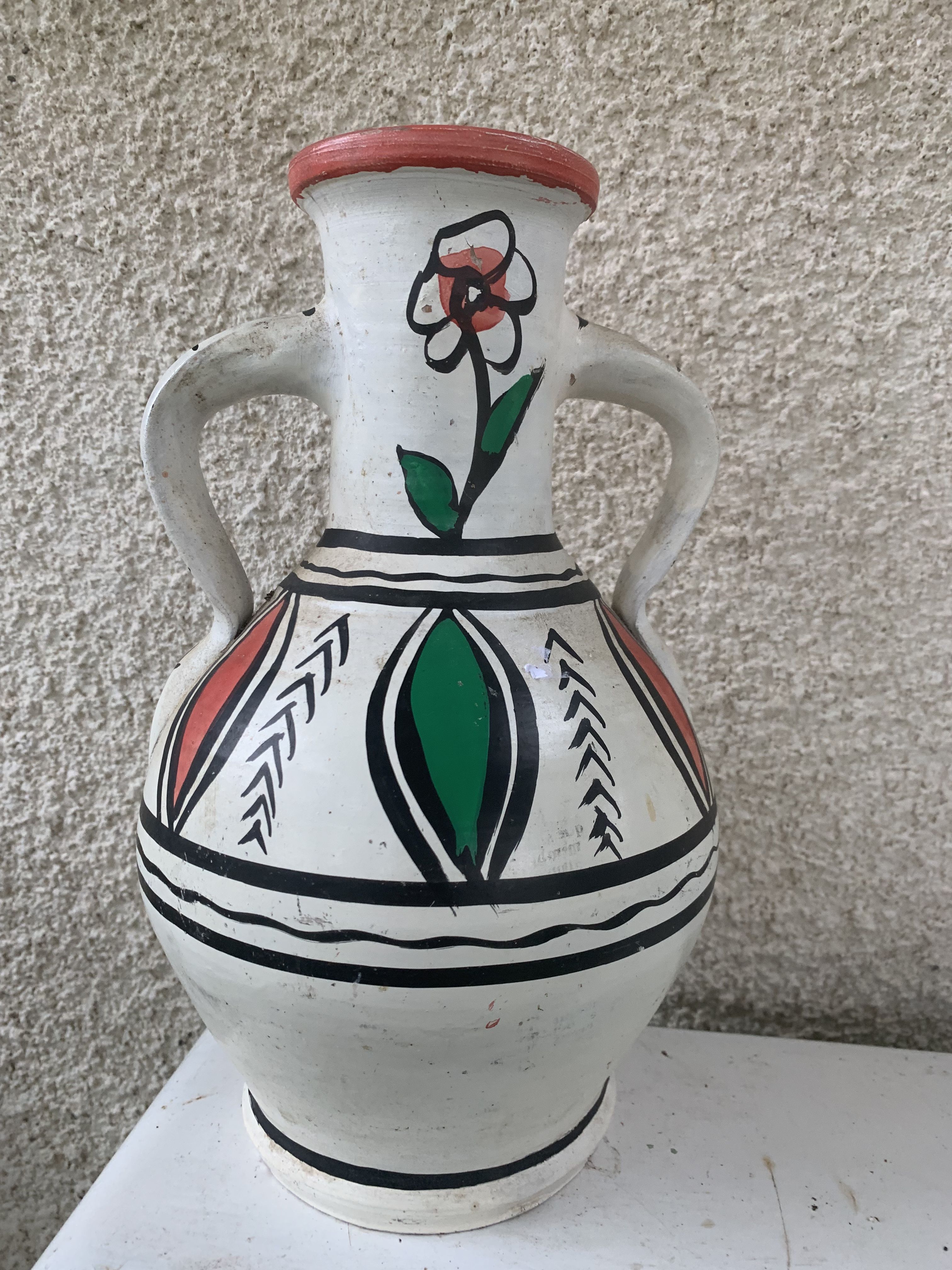 Pair of amphora vase, vintage artisanal and oriental pottery