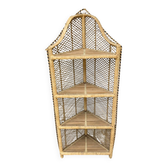 Vintage rattan corner shelf